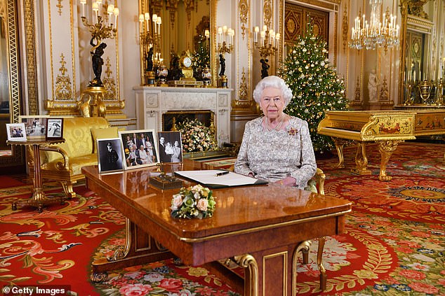 During Her Majesty's Christmas address to the nation in 2018 (pictured), she made direct reference to Harry and Meghan's nuptials and their joyous pregnancy news. As the Queen spoke, a photo of the duke and duchess were also visible in the background