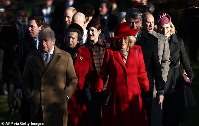 Princess Eugenie (behind Princess Anne) made a surprise appearance along with her sister Princess Beatrice (not pictured)