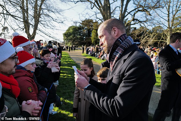 The Prince of Wales is seen greeting royal well-wishers who don Christmas hats for the occasion