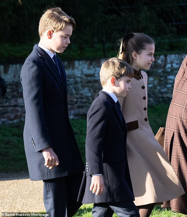 Prince George, Prince Louis and Princess Charlotte at yesterday's Christmas morning service