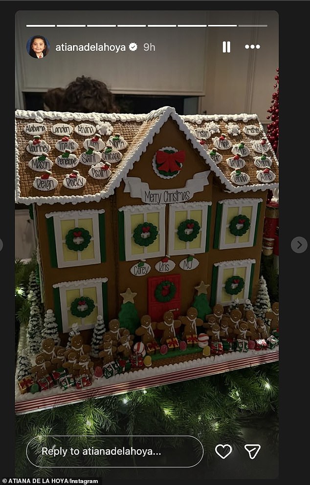 Atiana De La Hoya, the stepdaughter of Kourtney Kardashian's husband Travis Barker, revealed some of the family's Christmas decorations and showed that they were serving classic cocktails as she sipped on what might have been a cosmopolitan or a Manhattan