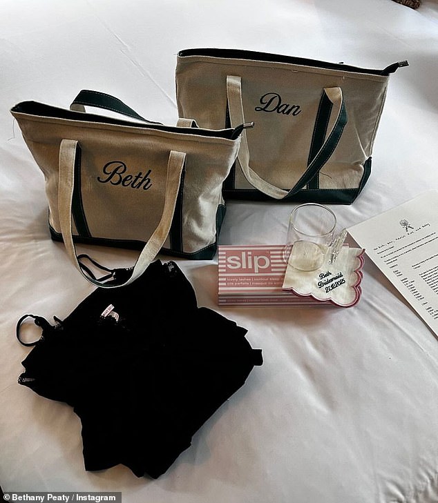 Bethany also received what looked to be a black pyjama set, sleep mask and sweet hankerchief which read 'Beth Bridesmaid 27.12.2025'