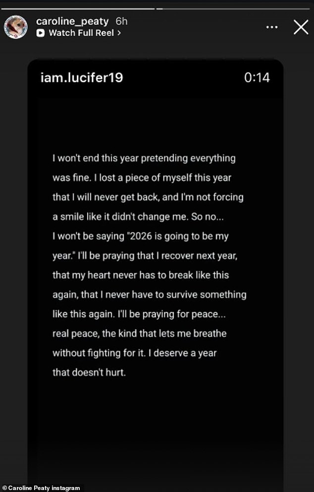 And taking to her social media she shared a post from another account which read: 'I deserve a year that doesn't hurt'