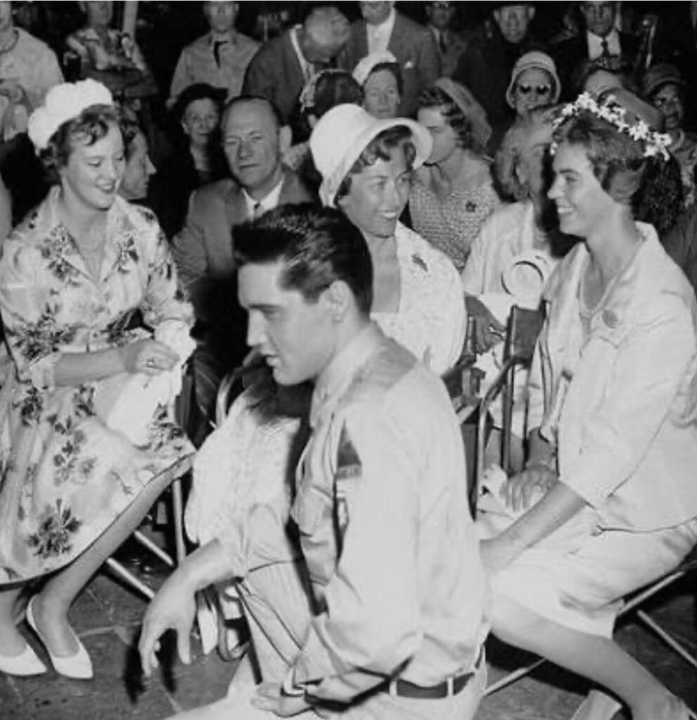 Elvis Presley meeting then Princess Margrethe, Princess Astrid of Norway and Princess Margaretha of Sweden June 4, 1960.