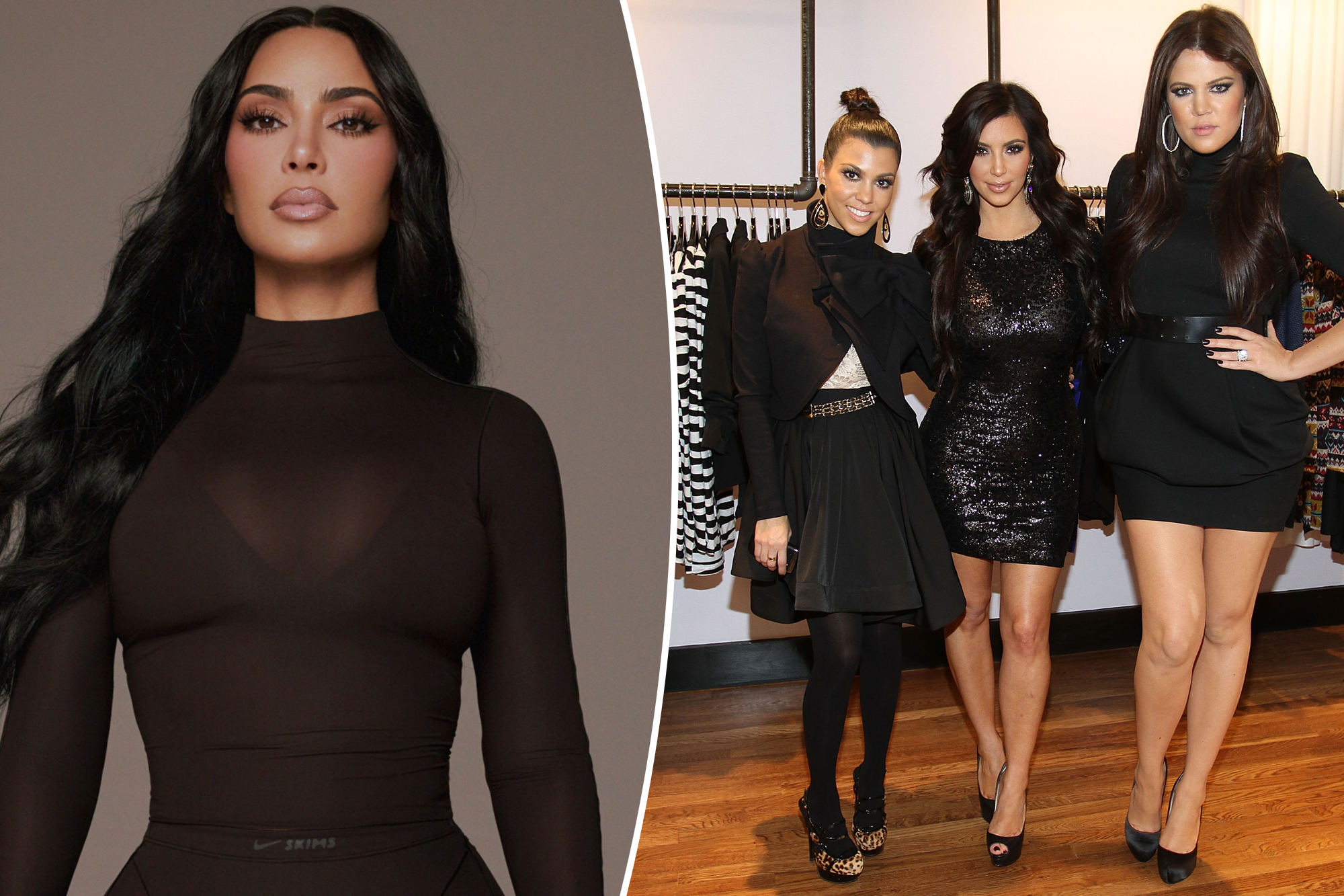 Kim Kardashian split with a photo of her and her sisters Kourtney and Khloé in the early aughts