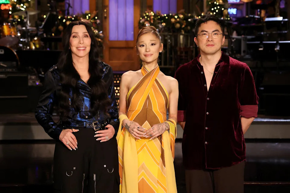 Bowen Yang said he was “grateful for every minute” of his time on “SNL,” which ended in a final episode with guest stars Cher and Ariana Grande. / NBC / Rosalind O'Connor/NBC via Getty