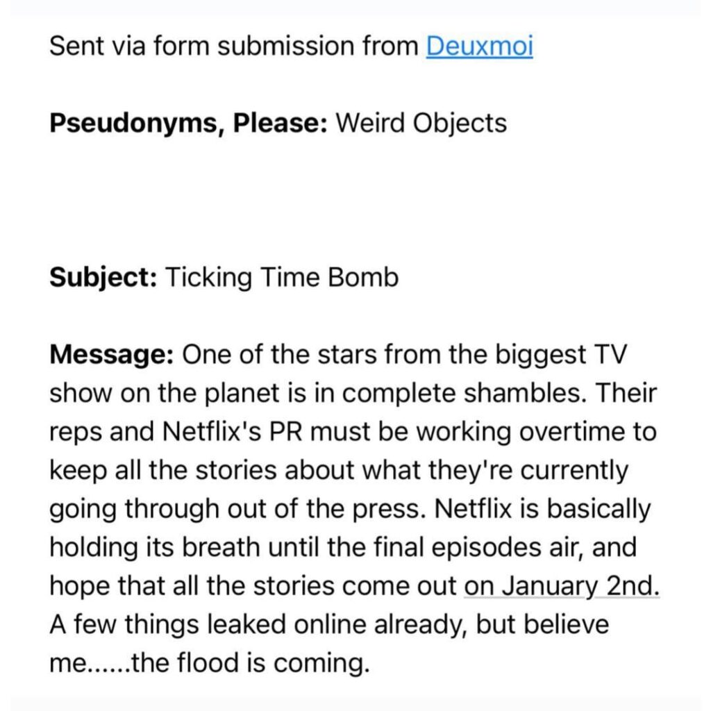 Which star from a huge Netflix tv show is rumored to have a ticking time bomb of a scandal that is set to come out soon?