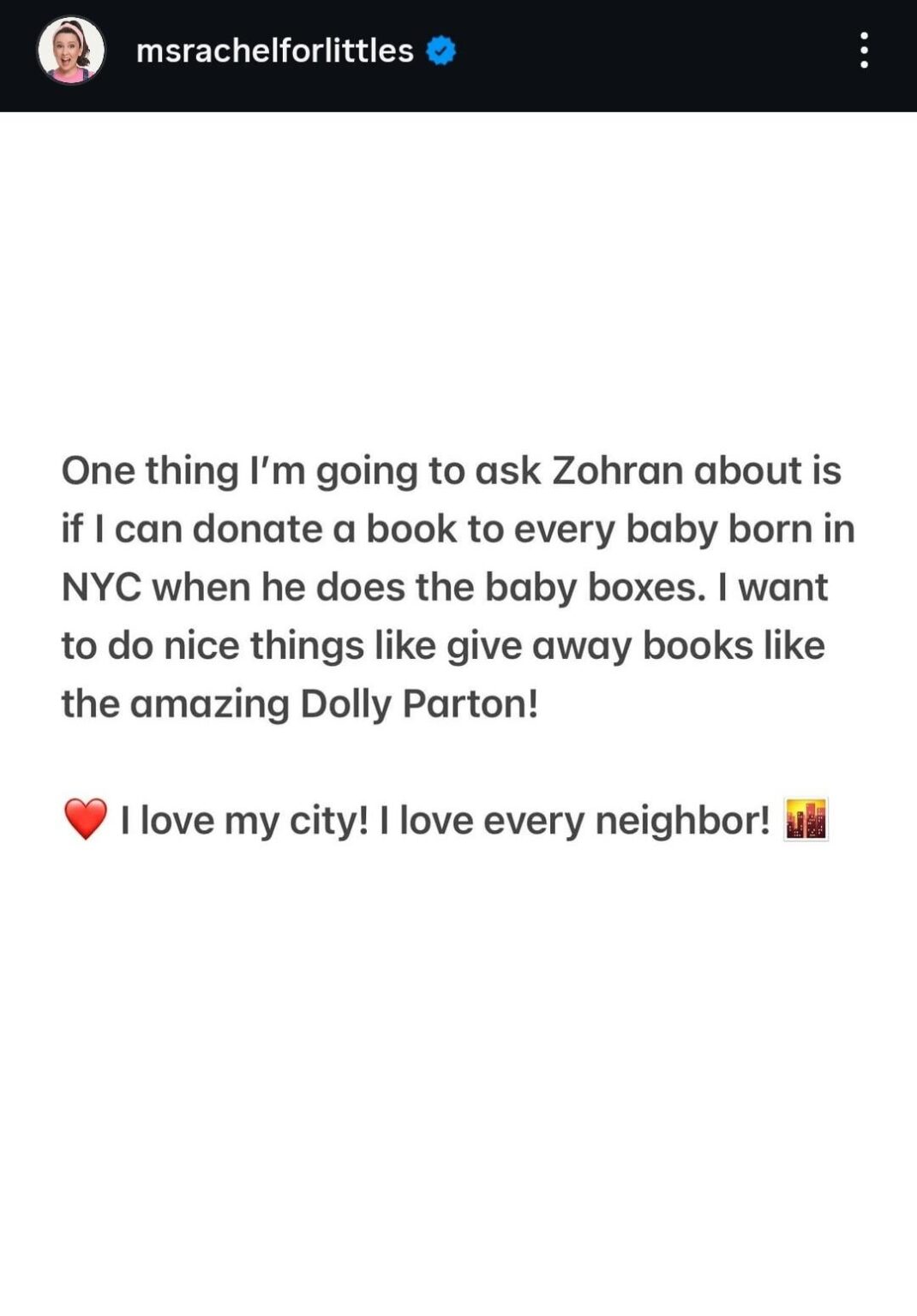 Ms. Rachel wants to donate books for the baby boxes in NYC