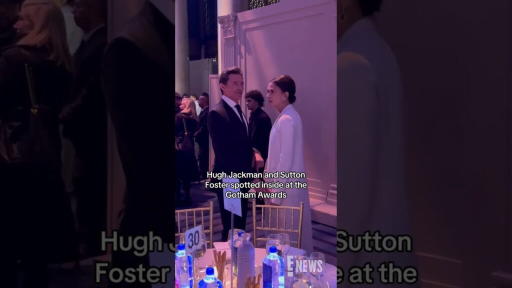 Hugh Jackman and Sutton Foster chat inside at the Gotham Awards.