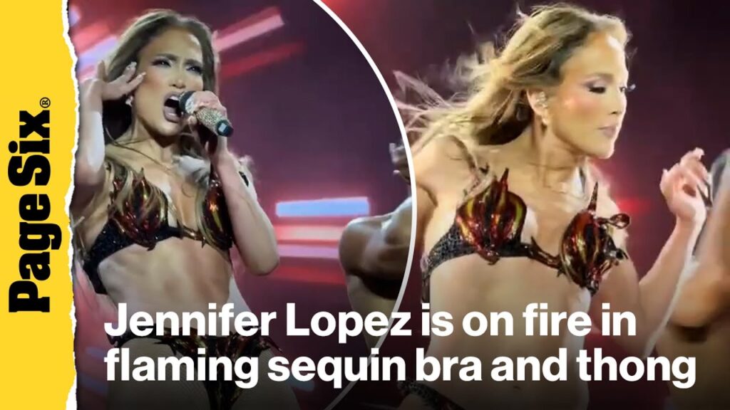 Jennifer Lopez is on fire in flaming sequin bra and thong