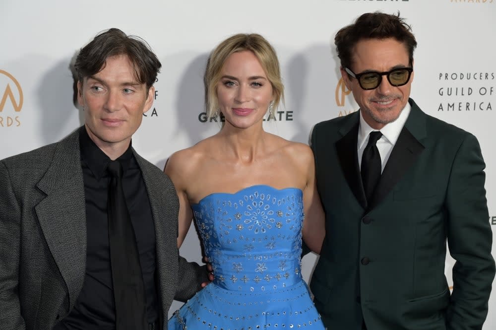Actors Emily Blunt, Robert Downey Junior and Cillian Murphy