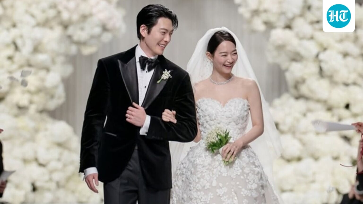 Shin Min-a wore this gorgeous Eli Saab gown to marry Kim Woo-bin in new unseen pics from dreamy wedding