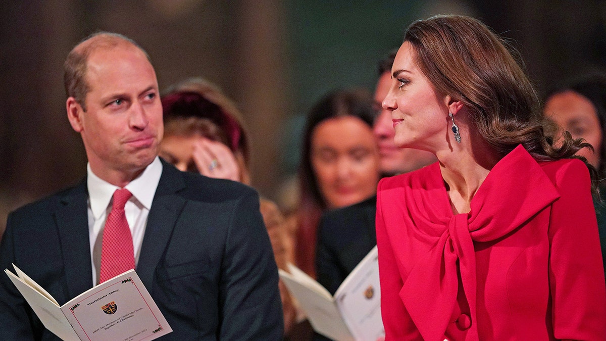 Kate Middleton looking adoringly at Prince William during Christmas service.