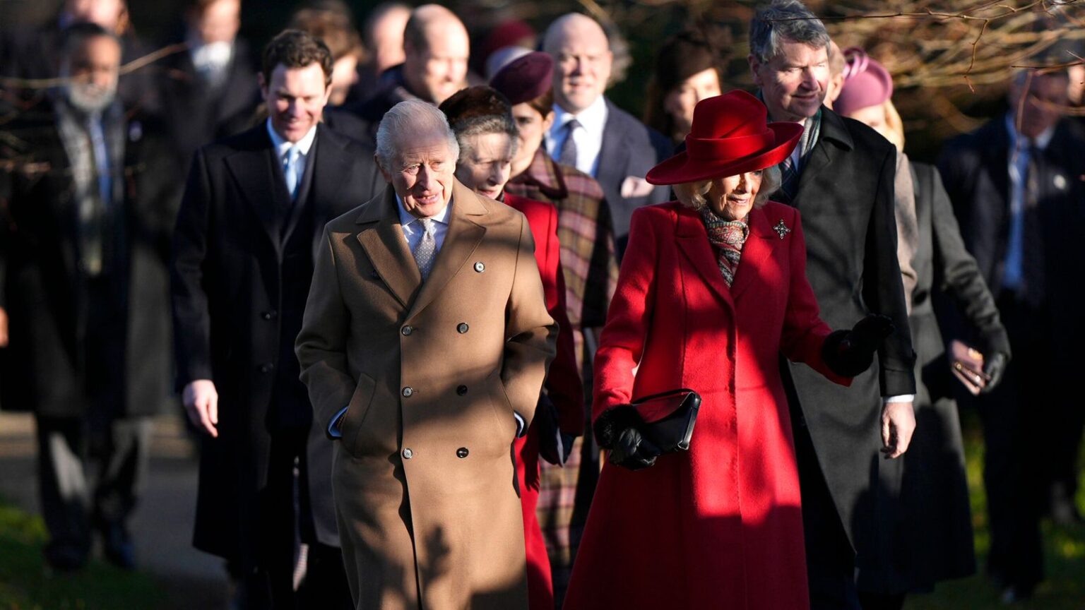 King Charles and Queen Camilla attend the Christmas Day morning church service at St Mary Magdalene. Pic: PA