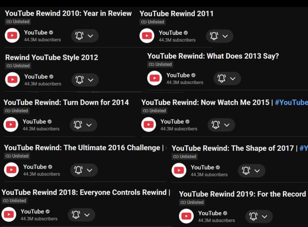 All YouTube Rewinds have been unlisted