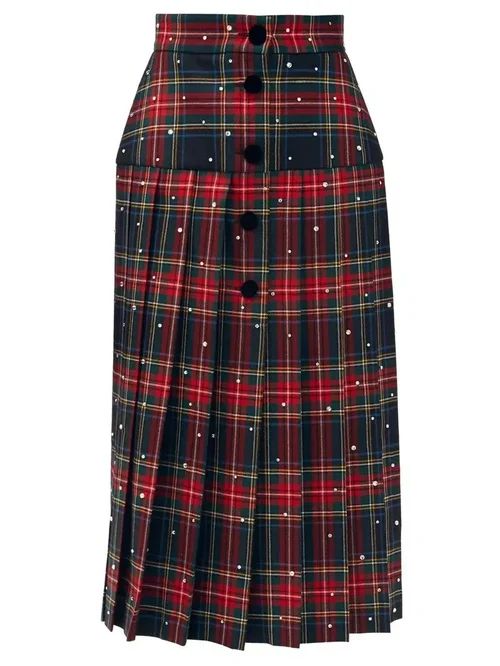 tartan pleated midi skirt with rhinestones