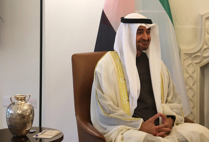 Sheikh Mohamed bin Zayed Al Nahyan, President of the United Arab Emirates meets with Cyprus President Nikos Christodoulides at the Presidential Palace in Nicosia, Cyprus, Dec. 14, 2025. Photo by Reuters.