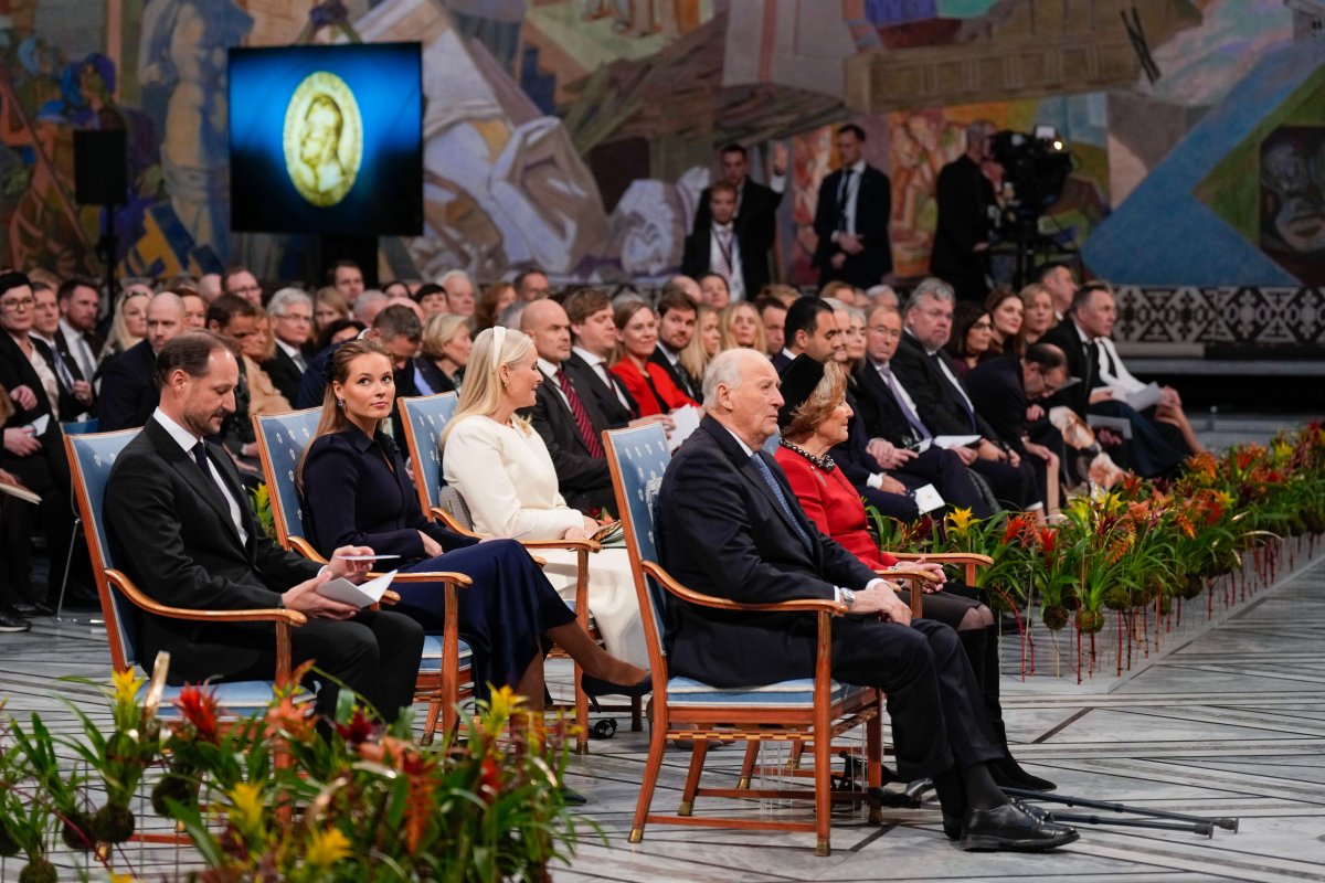 The Norwegian royal family attends the Nobel Peace Prize ceremony at Oslo's City Hall on December 10, 2025 (Ole Berg-Rusten/NTB/Alamy)