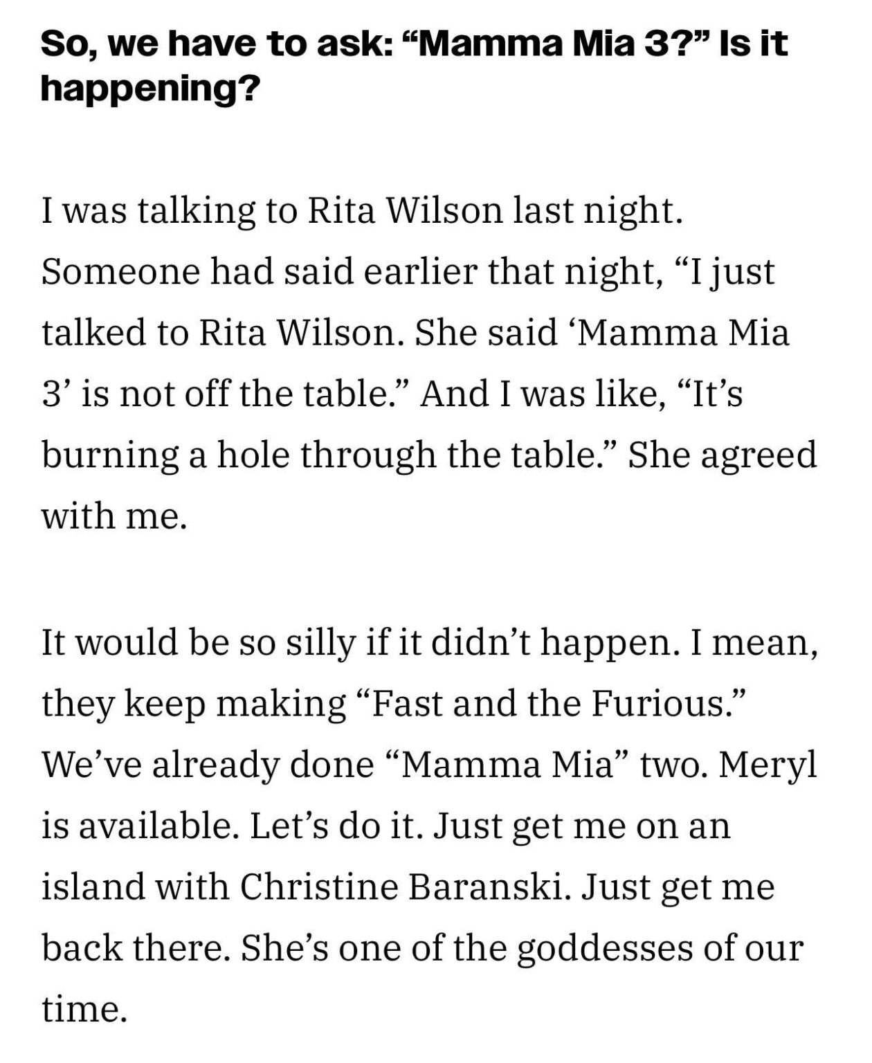 Amanda Seyfried says it would be “so silly” if Mamma Mia 3 didn’t happen: "I mean, they keep making “Fast and the Furious.”