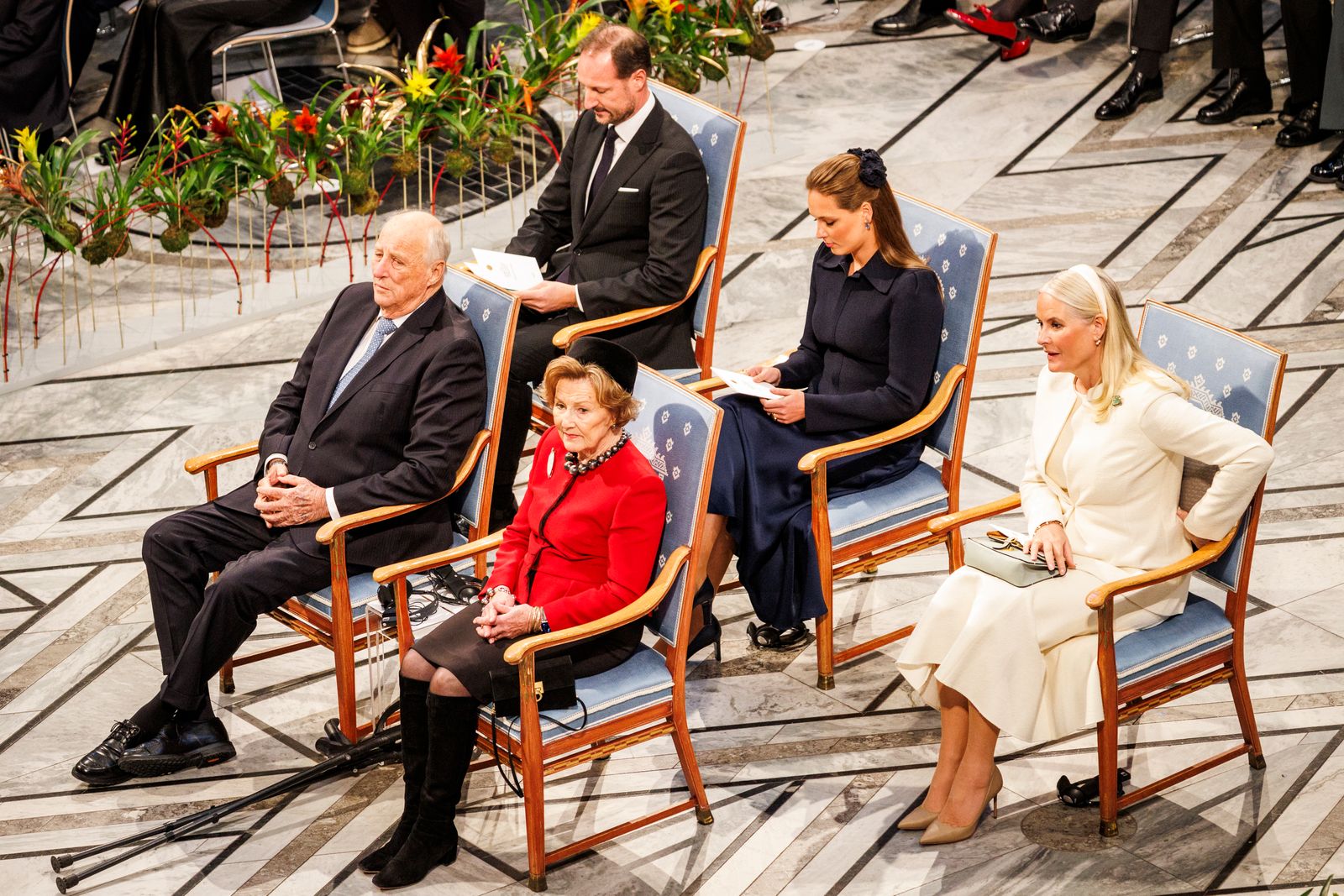 Image may contain Harald V of Norway Queen Sonja of Norway Haakon Crown Prince of Norway Person Adult and Clothing