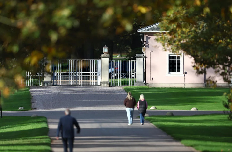 WINDSOR, ENGLAND - OCTOBER 25: The entrance gates and gatehouse to Royal Lodge are seen in Windsor Great Park on October 25, 2025 in Windsor, England. Prince Andrew has come under increased scrutiny this week, following the release of Virginia Giuffre's posthumous memoir 
