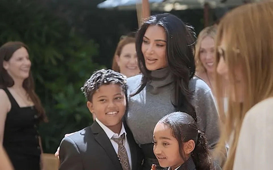 While Kardashian was addressing her family and friends from a podium on stage, Saint, 10, and Psalm, 6 — who were sitting behind her — started fighting over a microphone that had been left on and near them. Hulu