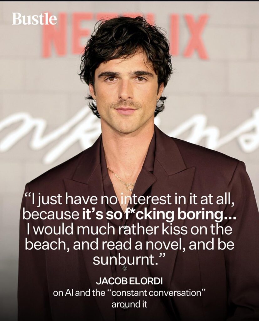 Jacob Elordi does not want to talk about AI, but does want to kiss on a beach