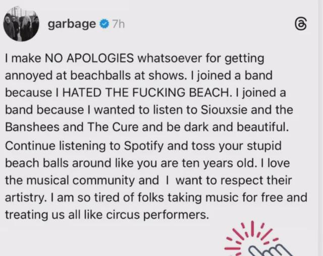 Shirley Manson declines to apologise about angry beach ball rant at fan