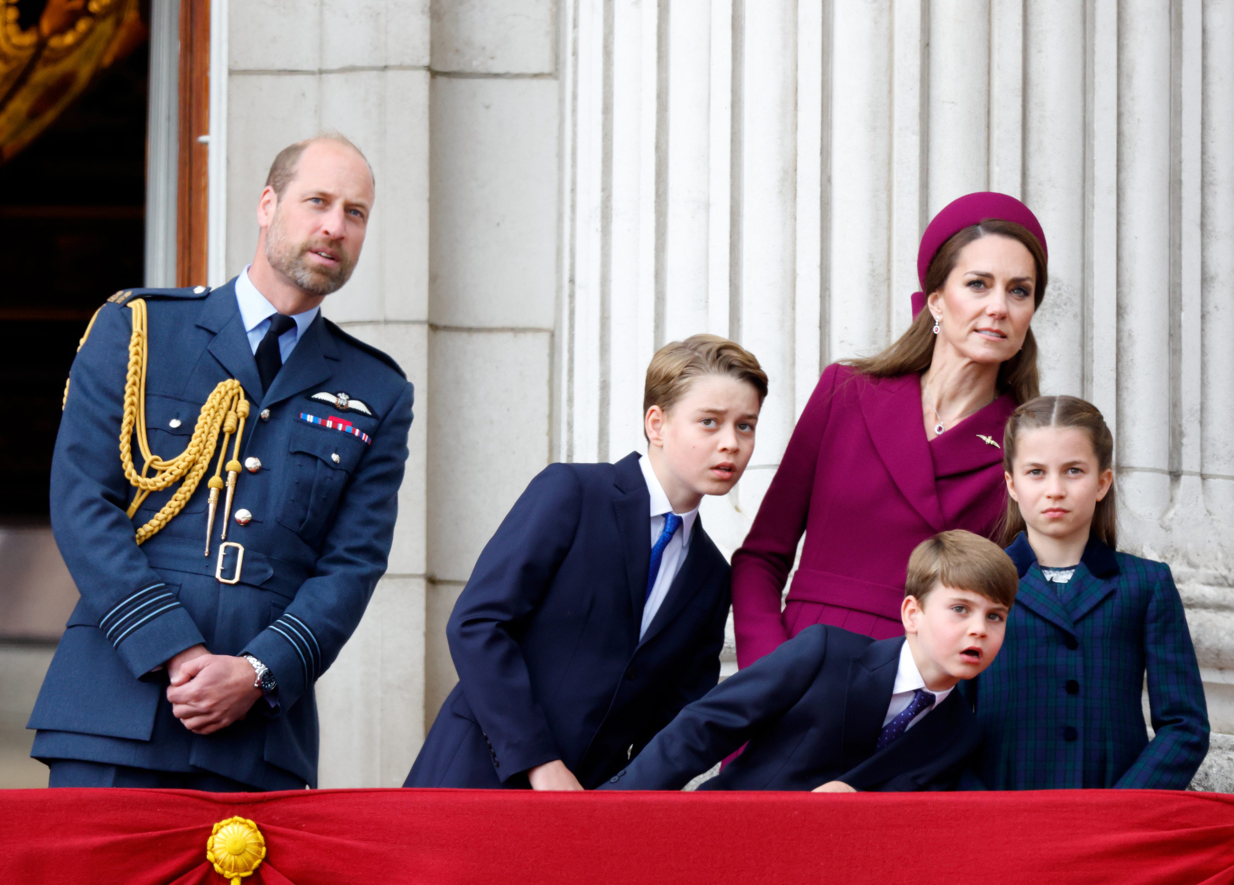 The Royal Family Watch Military Procession To Mark The 80th Anniversary Of VE Day