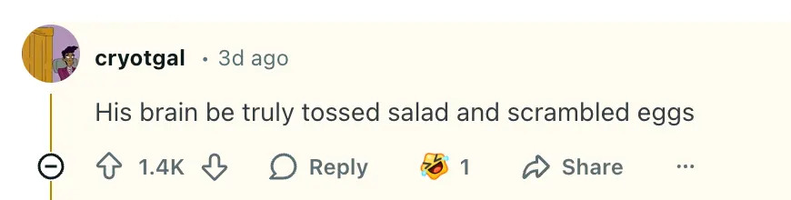 Comment referencing a well-known TV theme song with 1.4K likes and 1 surprised reply