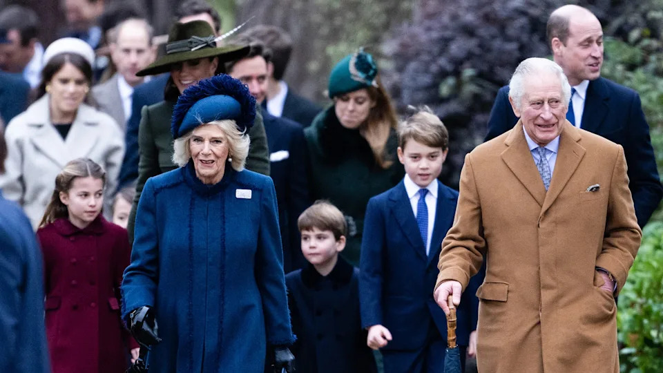 The Royal Family walk to attend the Christmas Day service at Sandringham Church on December 25, 2022