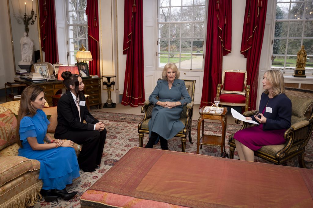 Queen Camilla during a reception for UK charity Surviving Economic Abuse (SEA) at Clarence House on December 9, 2025 in London.