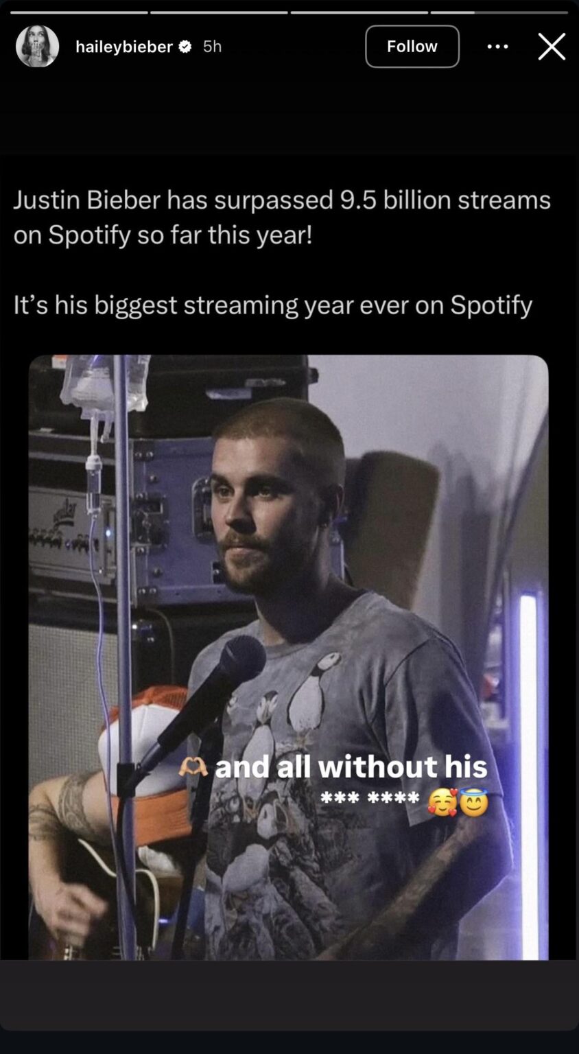 Hailey Bieber shading Justin Bieber’s old team (Scooter Braun) on her Instagram story
