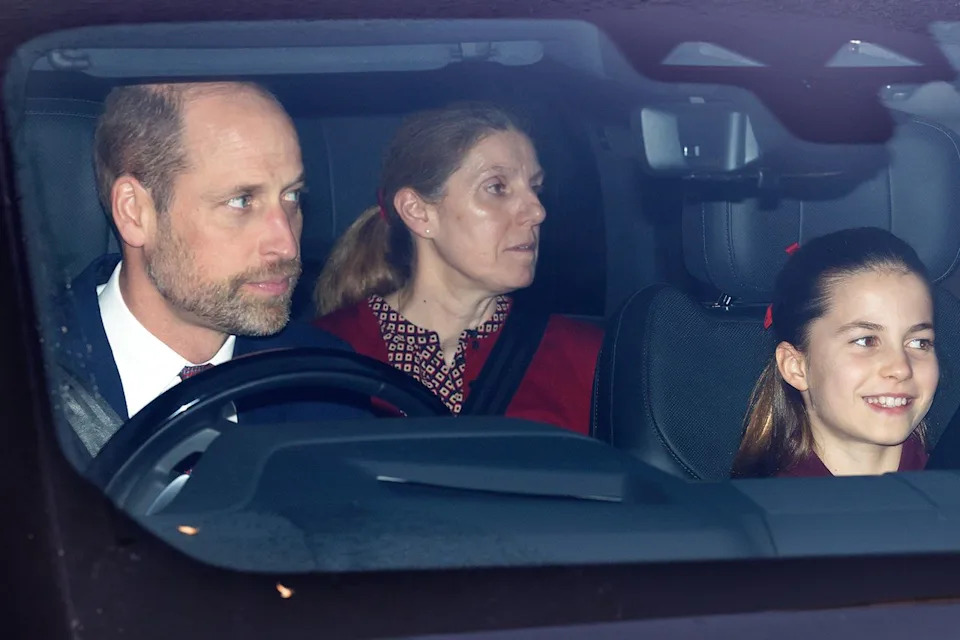 Max Mumby/Indigo/Getty Prince William, Maria Teresa Turrion Borallo and Princes Charlotte attend King Charles' Christmas lunch at Buckingham Palace on Dec. 16, 2025.