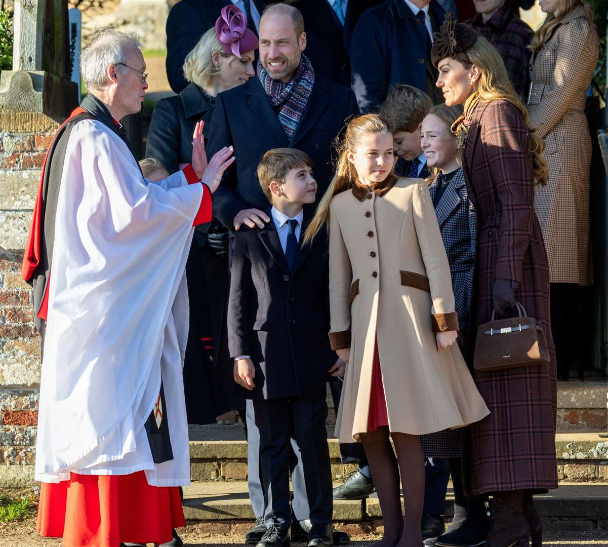 PIC BY GEOFF ROBINSON PHOTOGRAPHY 07976 880732. Picture dated December 25th shows the Royal Family attending Christmas morning service at St Mary Magdalene church in Sandringham. Picture shows Prince William, Prince of Wales, Catherine, Princess of Wales and Prince George, Prince Louis and Princess Charlotte.