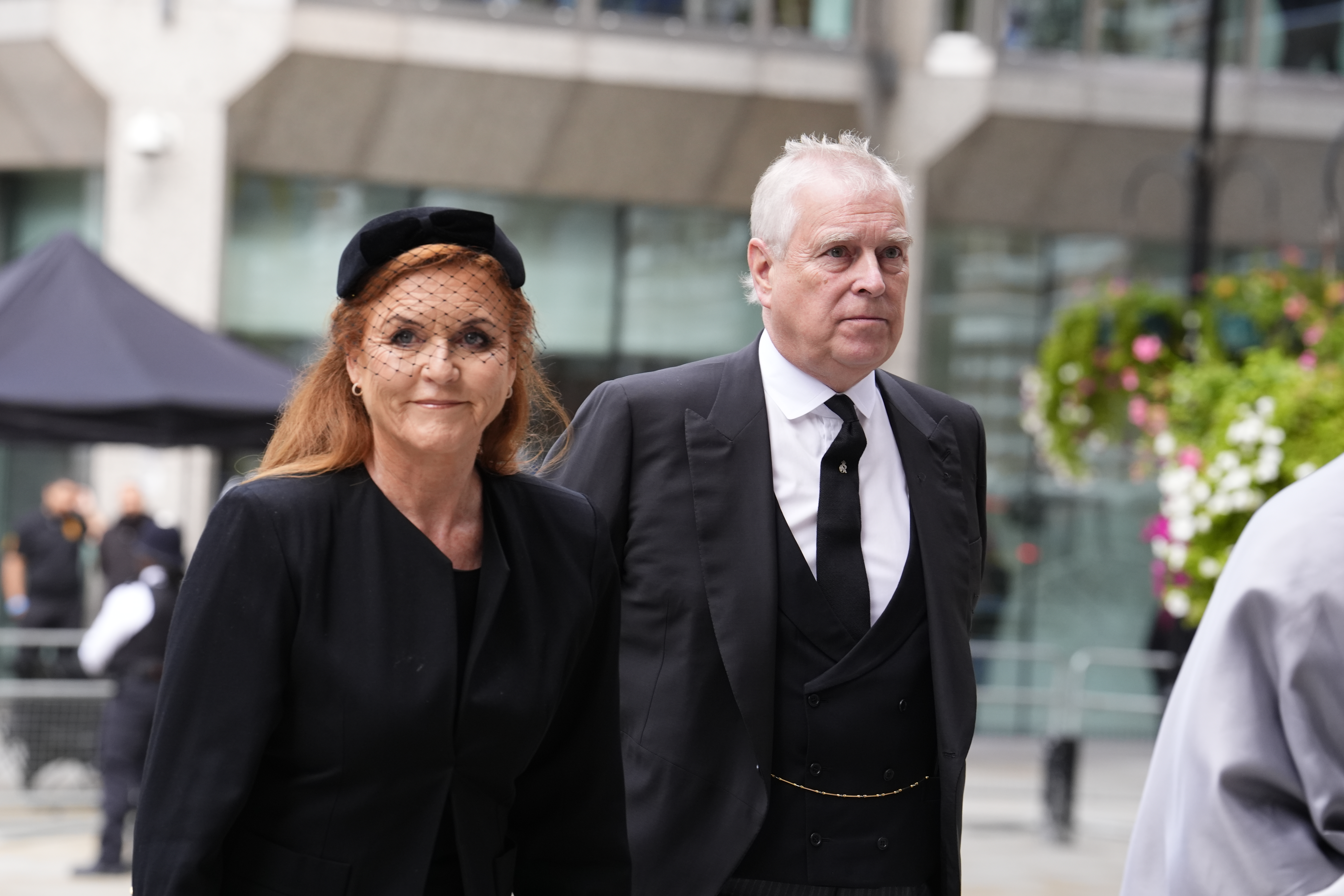 LONDON, ENGLAND - SEPTEMBER 16: Sarah, Duchess of York and Prince Andrew, Duke of York arrive for the Requiem Mass service for Katharine, Duchess of Kent at Westminster Cathedral on September 16, 2025 in London, England. Katharine, Duchess of Kent was married to Prince Edward, Duke of Kent, the first cousin of Queen Elizabeth II. She died on September 4 at the age of 92 at Kensington Palace surrounded by her family. Having converted to Catholicism in 1994, her funeral takes place at Westminster Cathedral and is the first Catholic funeral to be held for a member of the royal family in modern British history. Her Royal Highness will be laid to rest at the Royal Burial Ground at Frogmore, Windsor. (Photo by Jordan Pettitt - Pool/Getty Images)