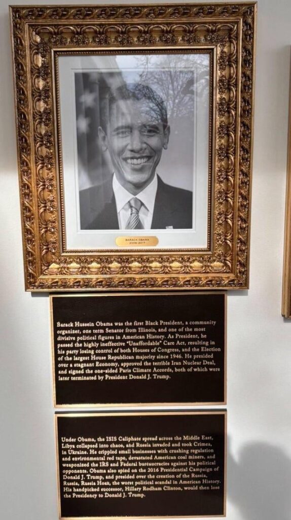 Another day, another low for Trump as the White House hangs plaques mocking Biden, Obama and other predecessors including insults and unfounded claims
