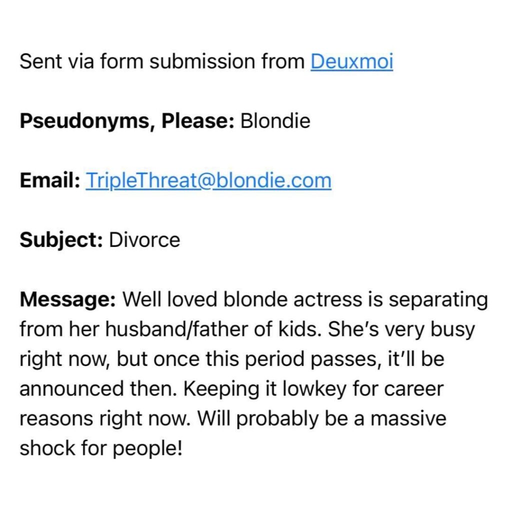 Which well loved, blonde celeb is separating from her husband/father of her kids?
