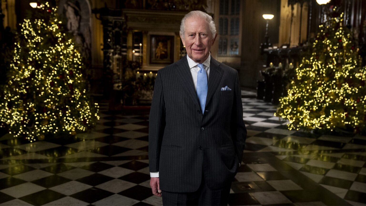 King Charles with Christmas trees
