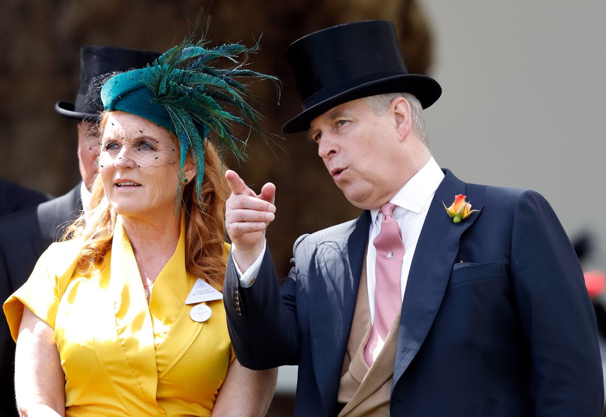 ASCOT, UNITED KINGDOM - JUNE 21: (EMBARGOED FOR PUBLICATION IN UK NEWSPAPERS UNTIL 24 HOURS AFTER CREATE DATE AND TIME) Sarah Ferguson, Duchess of York and Prince Andrew, Duke of York attend day four of Royal Ascot at Ascot Racecourse on June 21, 2019 in Ascot, England. (Photo by Max Mumby/Indigo/Getty Images)