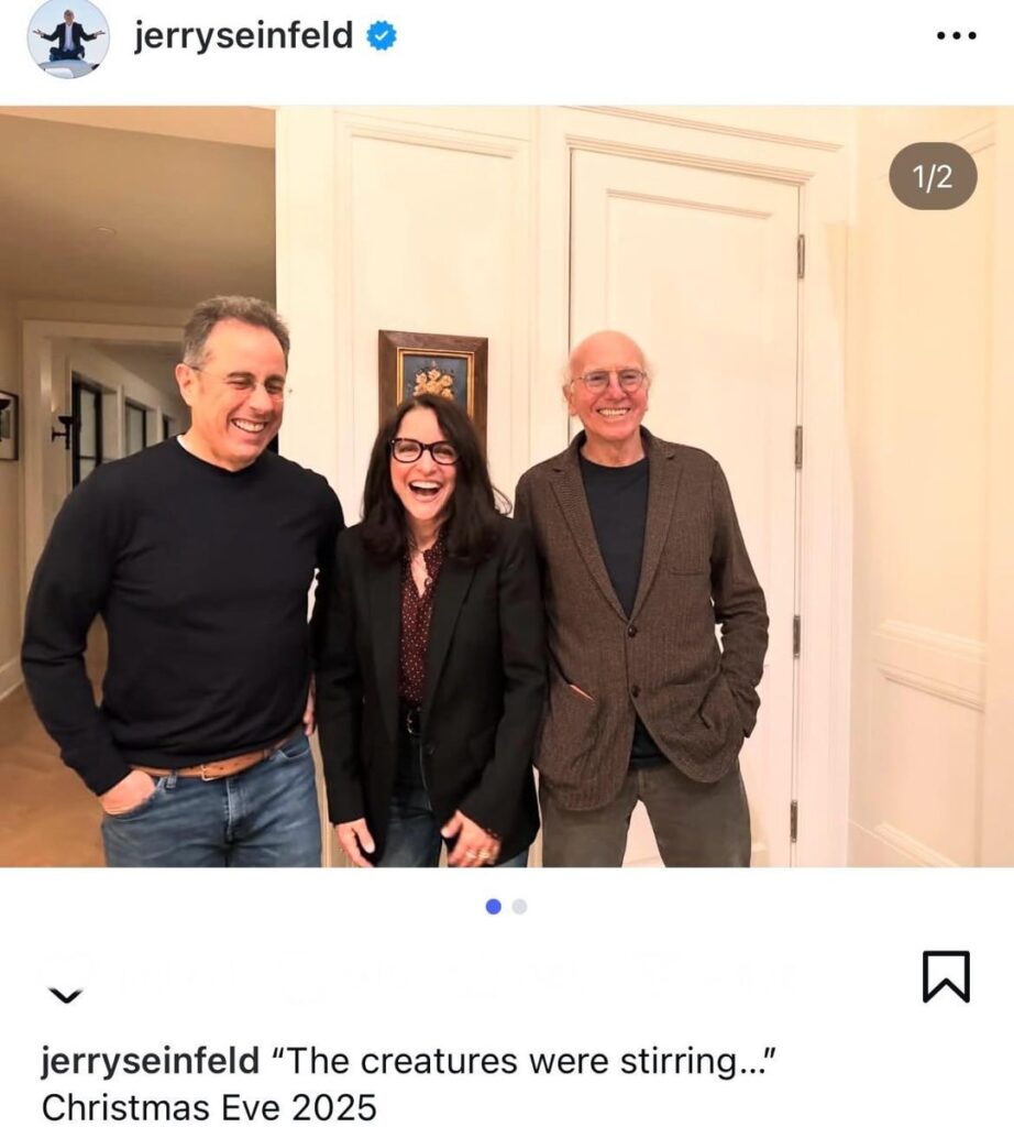 Jerry Seinfeld, Julia Louis-Dreyfus and Larry Davis reunite for Christmas