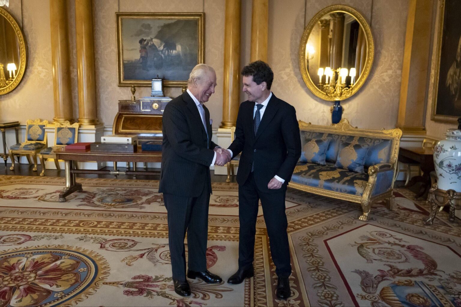King Charles and the President of Romania today at Buckingham Palace