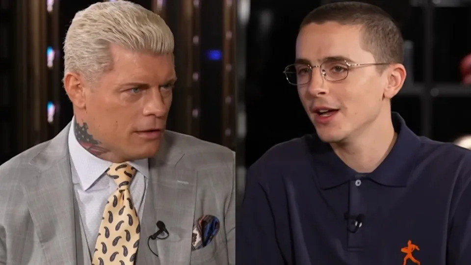Cody Rhodes and Timothée Chalamet side by side.
