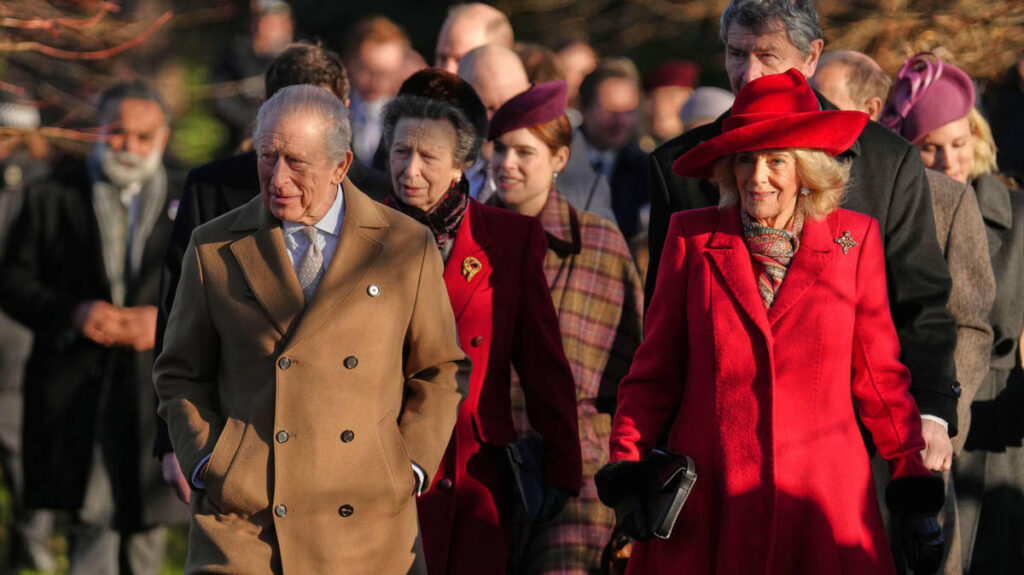 King leads Royal Family on traditional walk to Christmas church service as Andrew stays away