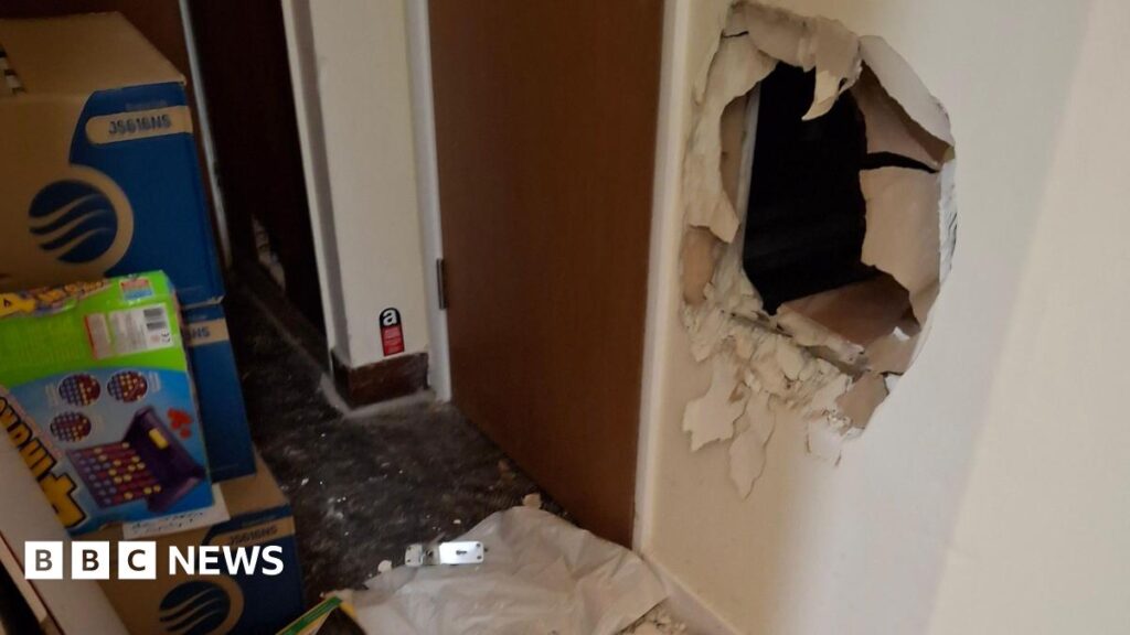 Hole in the wall at the food bank.