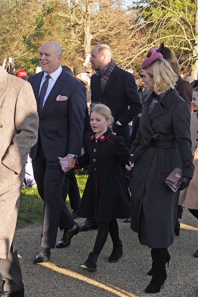 Mike Tindall, Lena Tindall and Zara Tindall attending the Christmas Day morning church service at St Mary Magdalene Church