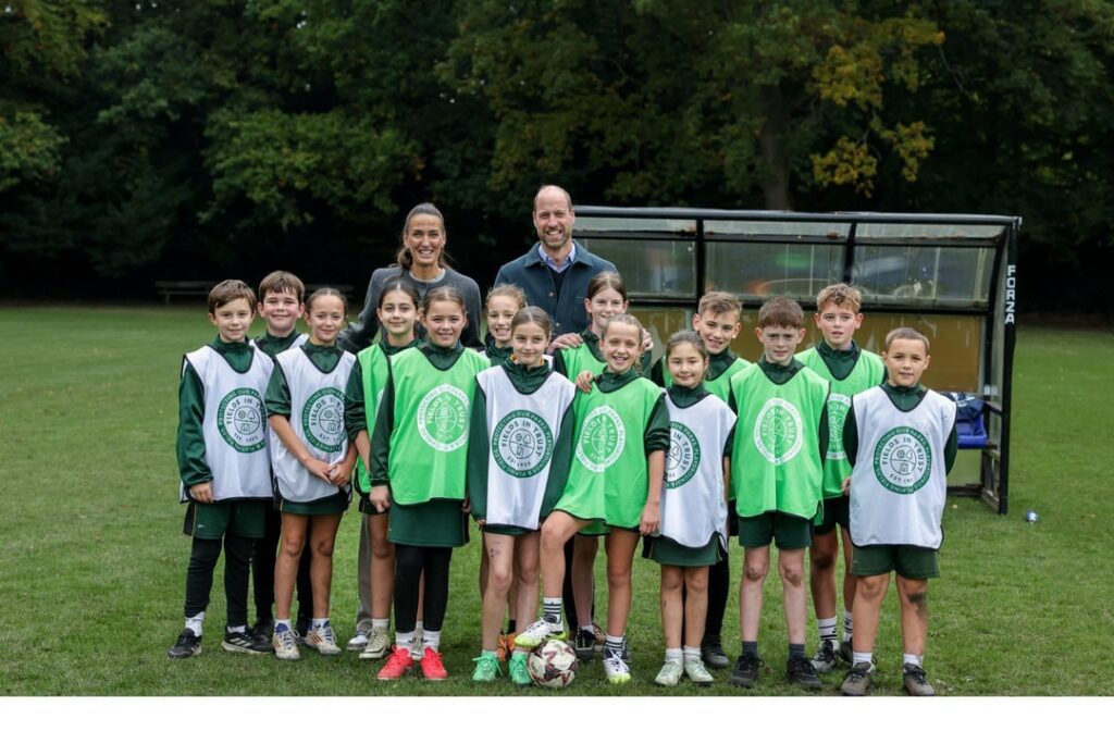 William filming with former England football star Jill Scott in Remembrance Park to commemorate 100th anniversary of Fields in Trust
