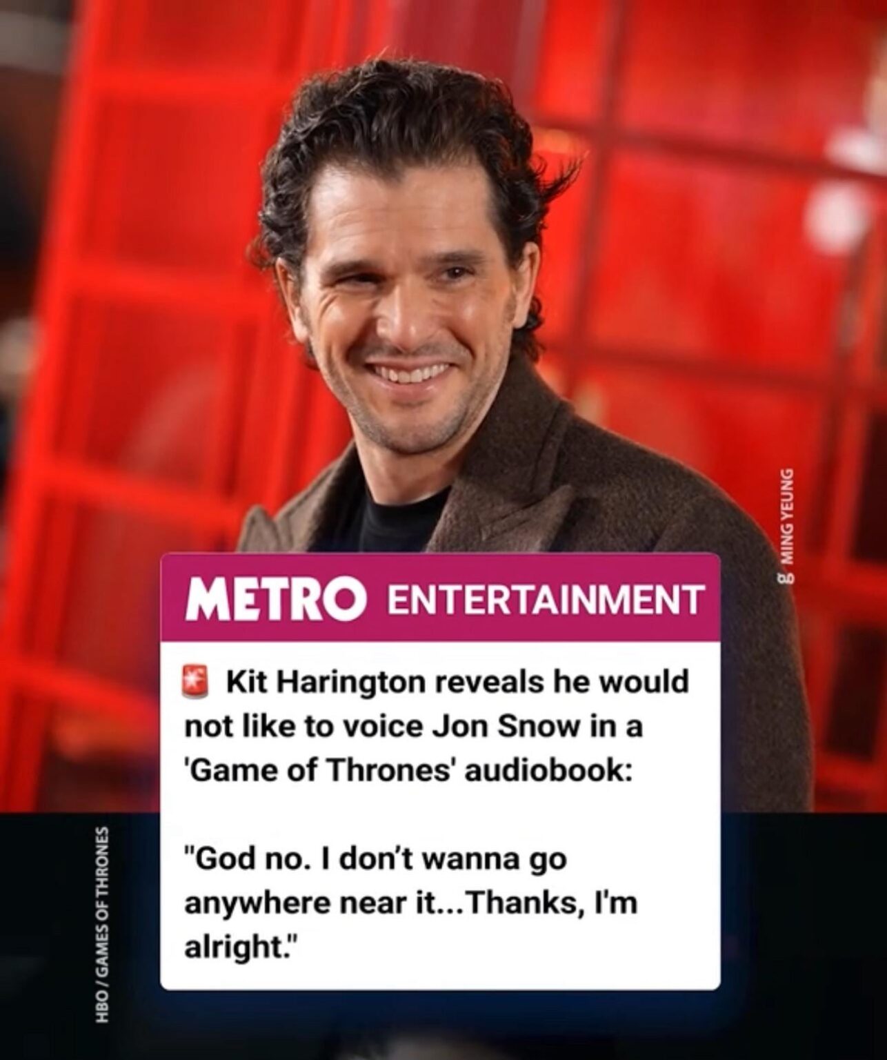 Kit Harrington said absolutely not when asked if he’d return to the GOT franchise to voice Jon Snow in the audiobook: “thanks, i’m alright”