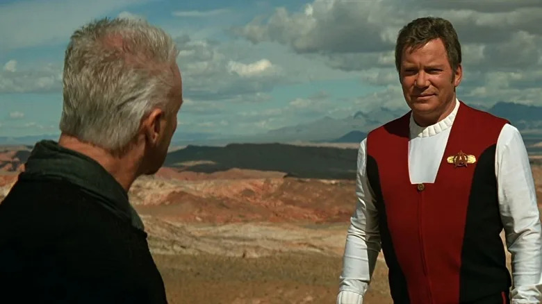 Dr. Soren looking at Captain Kirk in Star Trek: Generations