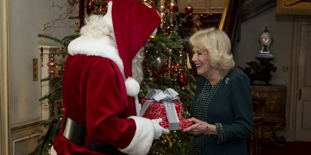 Queen Camilla Gets Into the Festive Spirit Meeting Santa at Clarence House